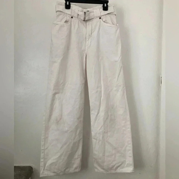 Jean Atelier High Waist Belted Wide Leg Jeans Cropped‎ Size 27 White Wash - Picture 1 of 11